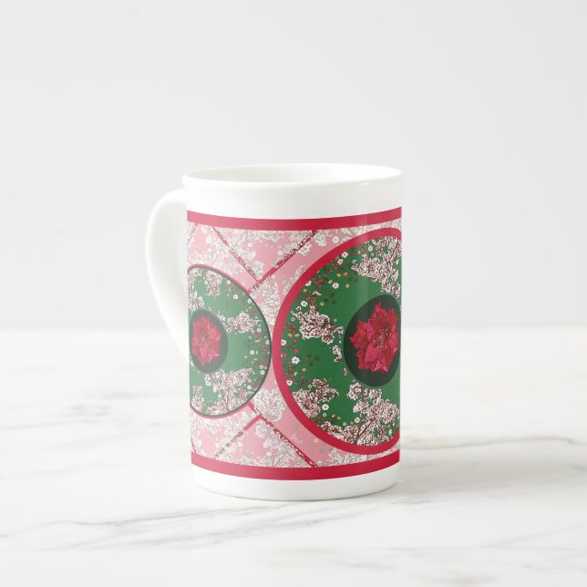 Caneca De Porcelana Flores para o Natal (Frente Esquerda)