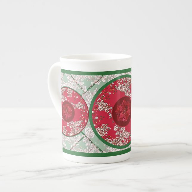 Caneca De Porcelana Flores para o Natal (Frente Esquerda)