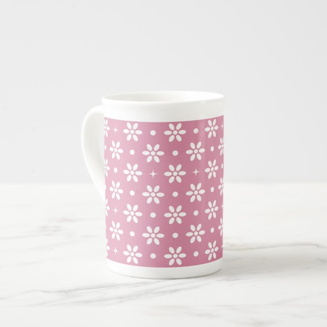 Caneca De Porcelana Flores, Pontos e Faíscas-Magenta (Frente Esquerda)
