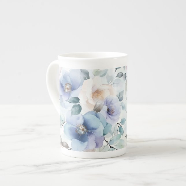 Caneca De Porcelana Flores Românticas Bonitas Lavanda Roxo Branco   (Frente Esquerda)