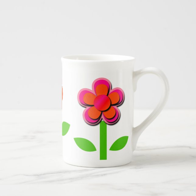 Caneca De Porcelana Flores Rosa Quente e Laranja (Direita)