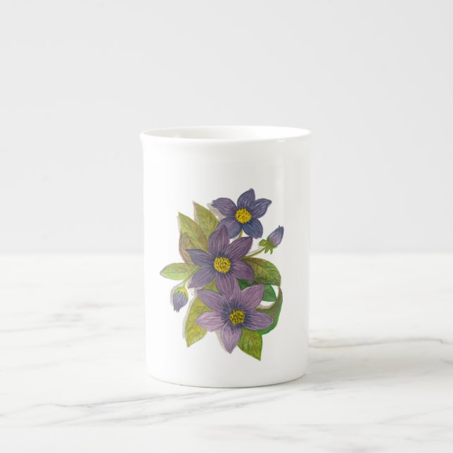 Caneca De Porcelana Flores roxas (Frente)