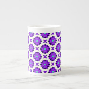 Caneca De Porcelana Flores Roxas Vibrantes e Motivos de Folhas