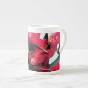 Caneca De Porcelana Flores Vermelhas