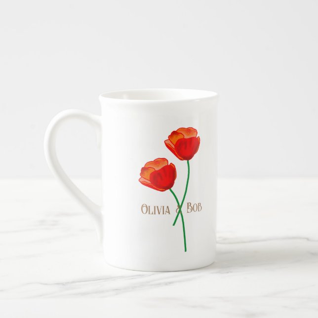 Caneca De Porcelana Flores Vermelhas Poppy Personalizadas (Esquerda)
