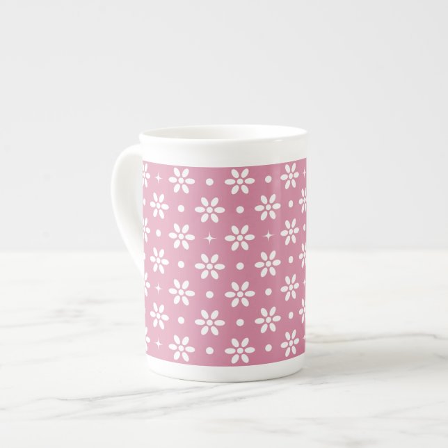 Caneca De Porcelana Flowers, Dots & Sparkles-Magenta (Frente Esquerda)