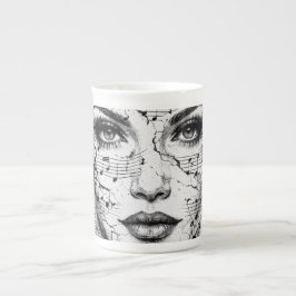 Caneca De Porcelana Folha de Música Personalizada Arte Facial Preto Br