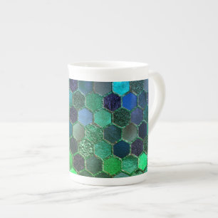 Caneca De Porcelana Folha metálica luxuosa Folha azul Mel verde