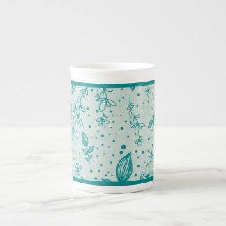 Caneca De Porcelana Folhagem Desenhada à Mão em Verde Azulado
