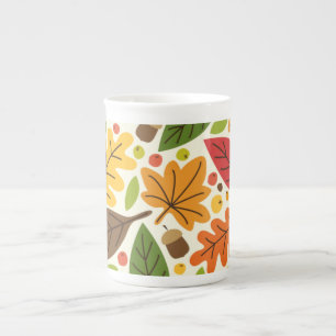 Caneca De Porcelana Folhas Coloridas de Outono e Padrão de Bolotas