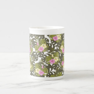 Caneca De Porcelana Folhas da Selva Tropical e Padrão de Hibisco