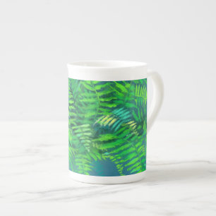 Caneca De Porcelana Folhas de cereais, design floral, verde, azul e ve