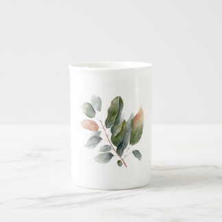 Caneca De Porcelana Folhas de Eucalyptus com Aquarela