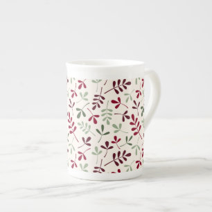 Caneca De Porcelana Folhas de Folhas Cortadas Reds & Greens em Creme