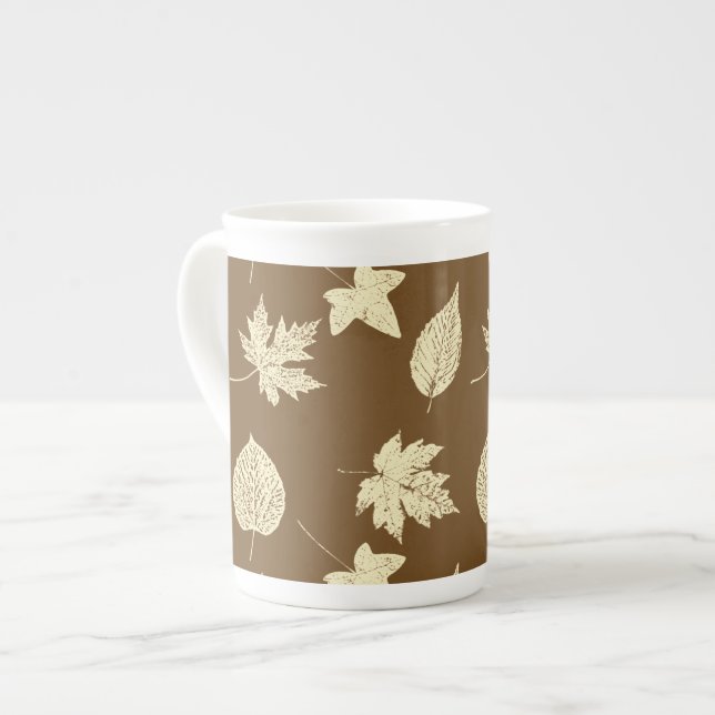 Caneca De Porcelana Folhas de outono - bege e chocolate (Frente Esquerda)