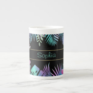 Caneca De Porcelana Folhas Tropicais Iridescentes, Nome do Teal de Mel