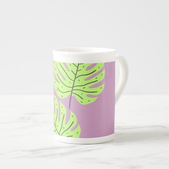 Caneca De Porcelana Folhas Verdes   (Frente Esquerda)