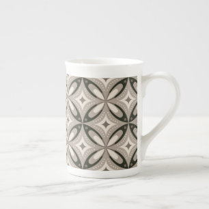 Caneca De Porcelana Formas Geométricas Retro Bege e Marrom