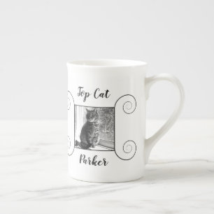 Caneca De Porcelana Foto de gato bonito com quadro desenhado à mão e s