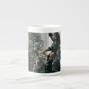 Caneca De Porcelana Foto de Natal Personalizada de Família em Duas Fac
