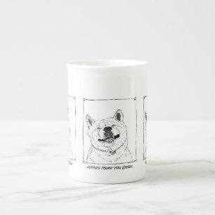 Caneca De Porcelana foto de um cachorro engraçado sorridente de akita
