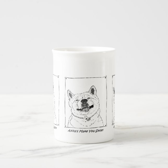 Caneca De Porcelana foto de um cachorro sorridente engraçado akita (Frente)