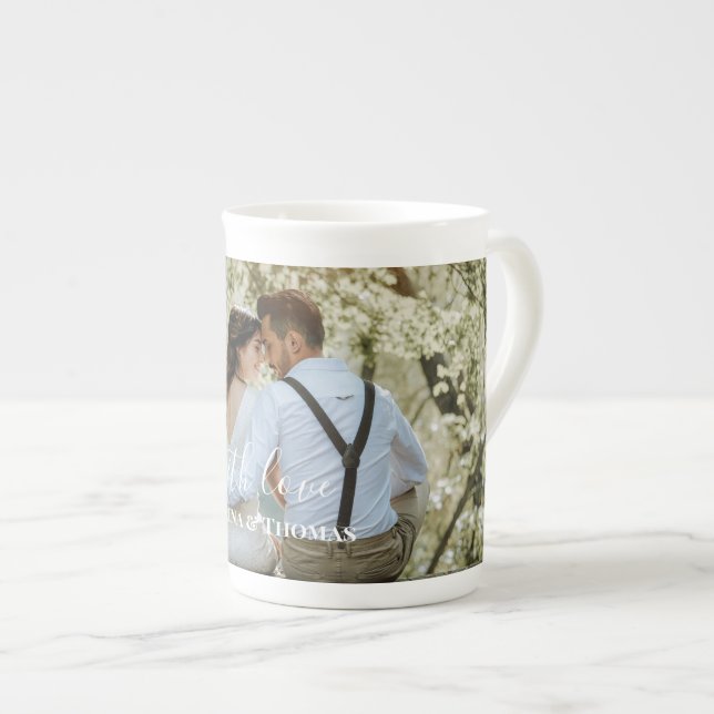 Caneca De Porcelana Foto personalizada de casamento com moderno (Frente Esquerda)