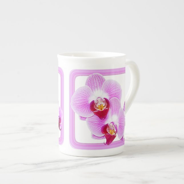 Caneca De Porcelana Fotografia Floral de Fechamento de Orquídea Púrpur (Frente Esquerda)