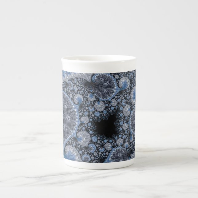 Caneca De Porcelana Fractal azul abstrato preto (Frente)