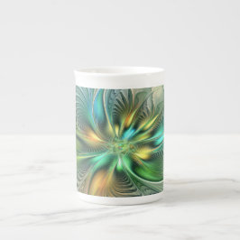 Caneca De Porcelana Fractal de Flor Abstrato moderna fantasia colorida