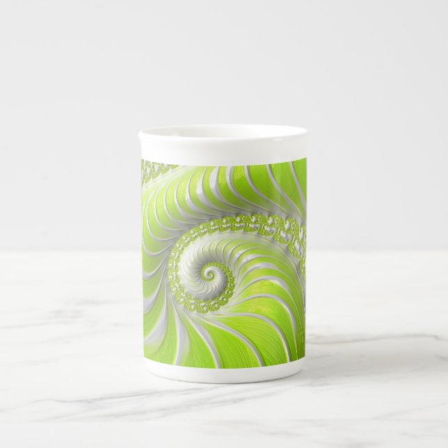 Caneca De Porcelana Fractal espiral do Verde limão moderno abstrato (Frente)