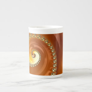 Caneca De Porcelana Fractal Espiral Gradiente Laranja Dourado abstrato
