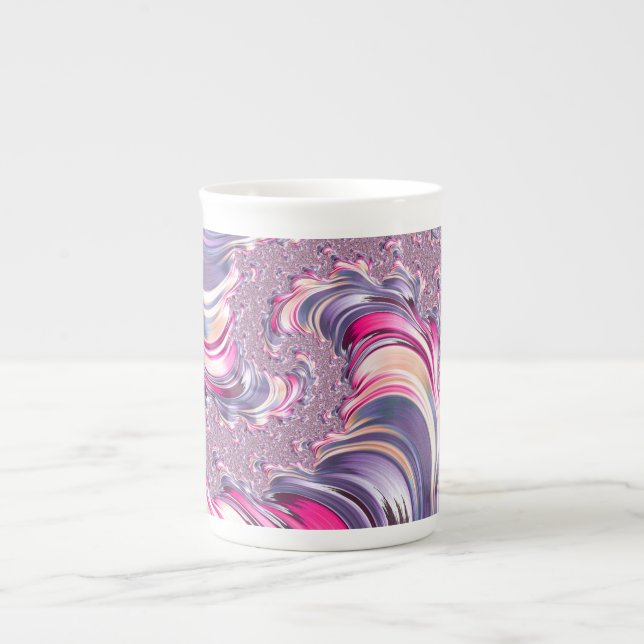 Caneca De Porcelana Fractal espiral roxa-abstrato cor-de-rosa (Frente)