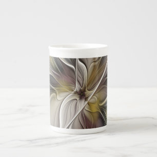 Caneca De Porcelana Fractal Floral, Flor Fantasia com Cores da Terra