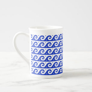 Caneca De Porcelana Frete Grego, Padrão de Onda Mediterrânica, Azul