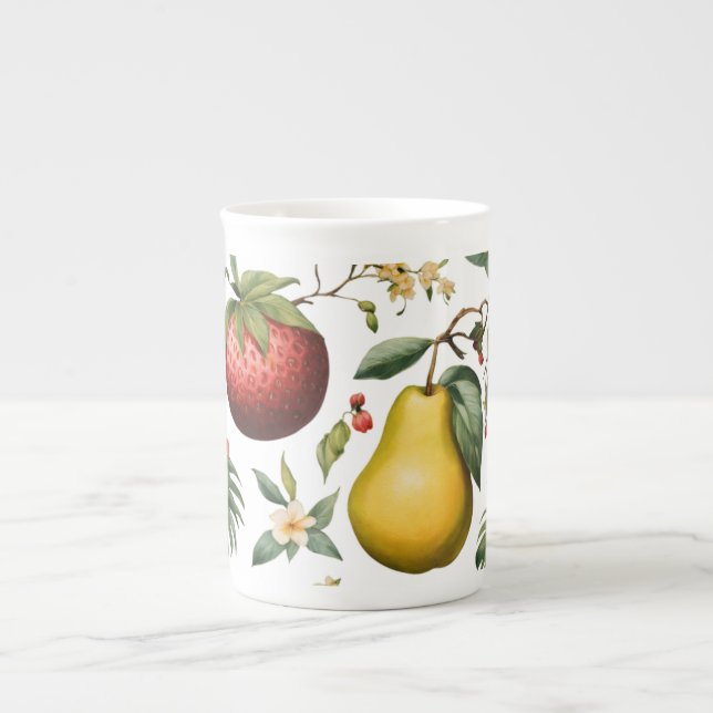 Caneca De Porcelana Fruta Elegante Molas de Aquarela Ossos da China (Frente)