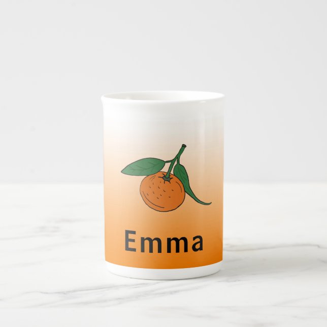 Caneca De Porcelana Fruta Laranja E Gradiente Branco Laranja Monograma (Frente)