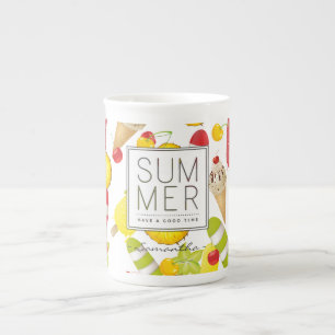 Caneca De Porcelana Frutas de Verão e Diversão de Sorvetes