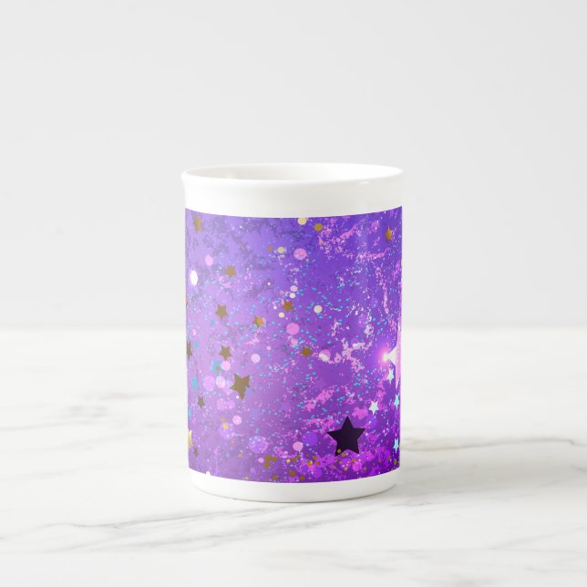 Caneca De Porcelana Fundo de folhas roxas com estrelas (Frente)