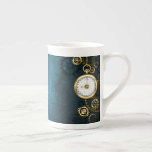 Caneca De Porcelana Fundo turquesa Steampun com Engrenagens