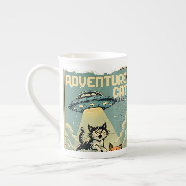 Caneca De Porcelana Funny cats comic book alien abduction sci-fi (Esquerda)
