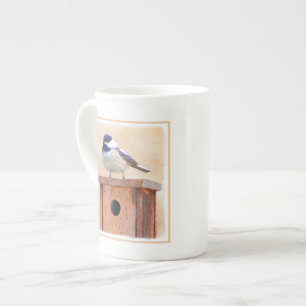 Caneca De Porcelana Galinha em Birdhouse Pintura Original de Pássaros