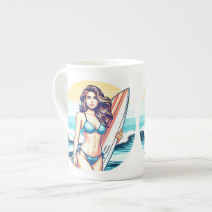 Caneca De Porcelana Garota Esporte & Surfe