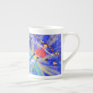Caneca De Porcelana Garota Feliz com Pássaros Ossos China Mug