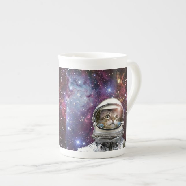 Caneca De Porcelana Gato cosmonauta (Frente Esquerda)
