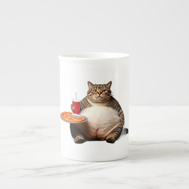 Caneca De Porcelana Gato de Gato Engraçado - Pizza Lover Gift Café Cup (Frente)