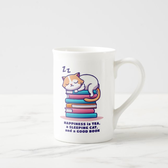 Caneca De Porcelana Gato na Pilha de Livros Cobra de Leitura Personali (Direita)