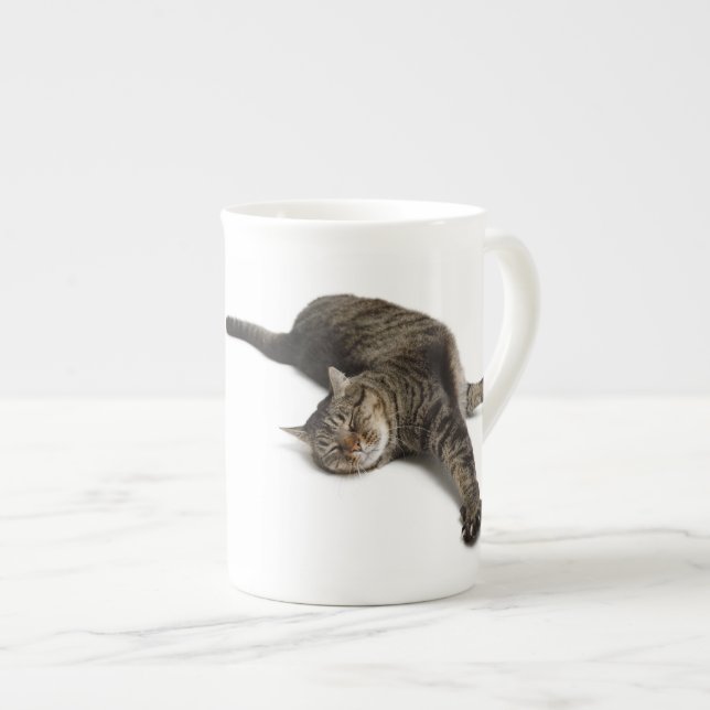 Caneca De Porcelana Gato preguiçoso estressando (Frente Esquerda)
