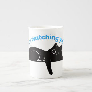 Caneca De Porcelana Gato Preto Engraçado Ilustração Minimalista