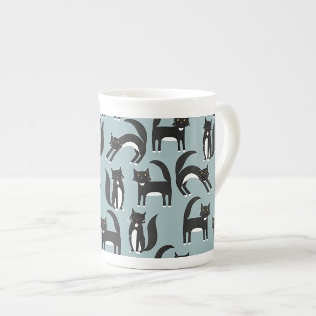 Caneca De Porcelana Gatos de Tuxedo preto e branco (Frente Esquerda)